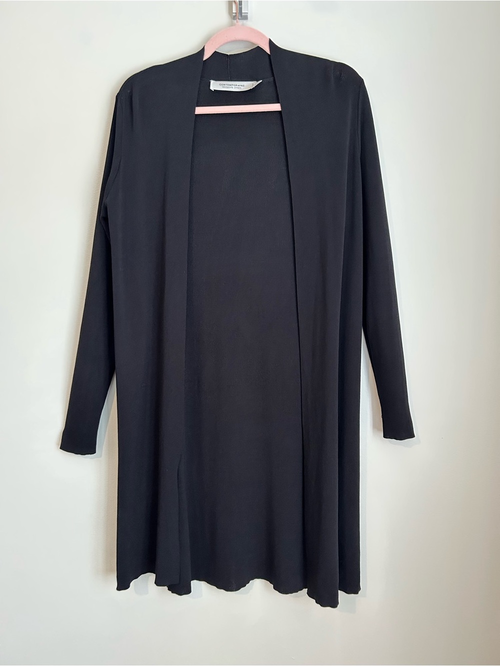 Contemporaine by Simons Long Black Open Cardigan, Size Small
